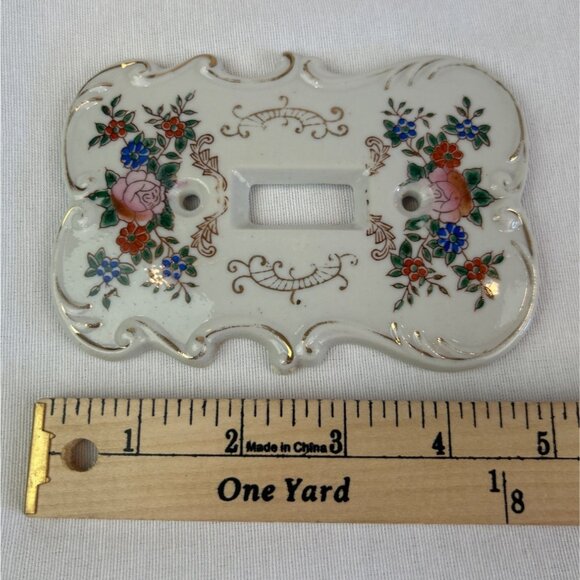 Vintage Porcelain Floral Double Light Switch Plate Cover Gold Accents S7310 - Picture 7 of 9